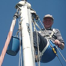 John up the mast in Stromness